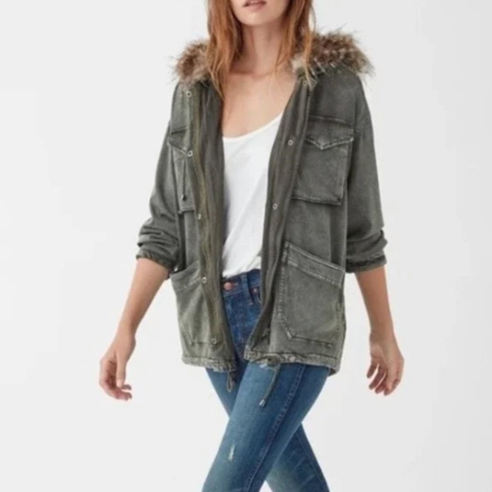 𝅺Splendid Dune Green Cargo Anorak Jacket Medium with Fur - Picture 2 of 8
